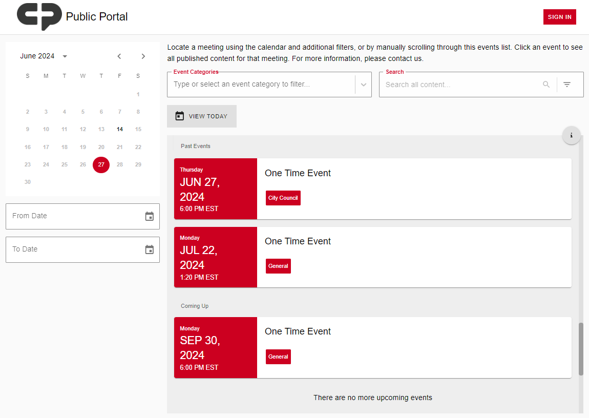 An example Public Portal homepage.