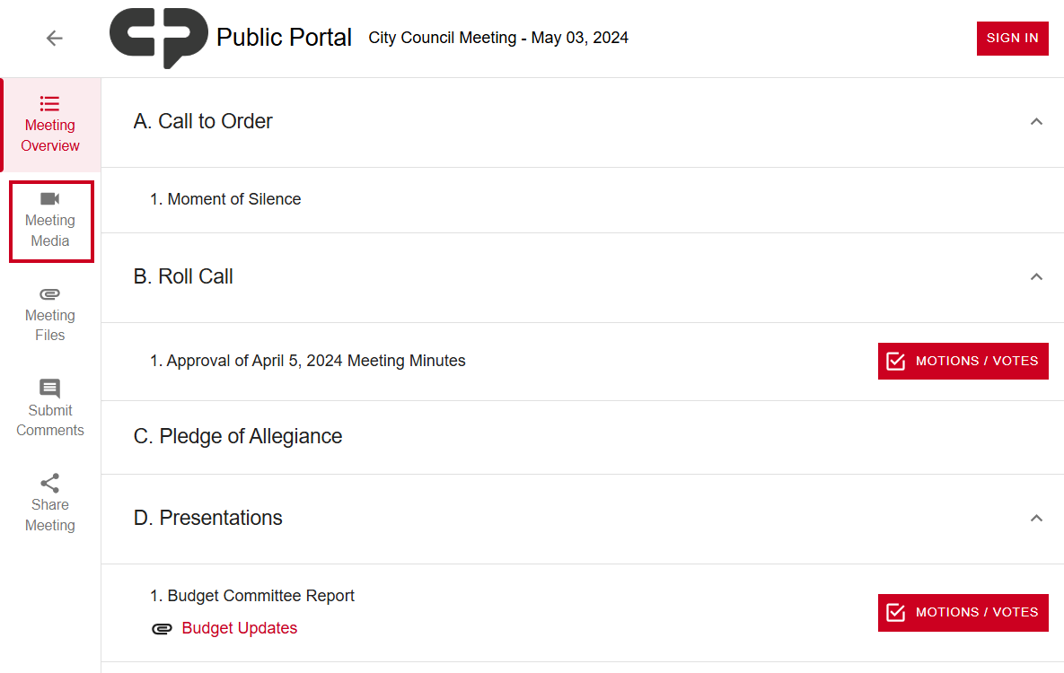 The Meeting Files tab.