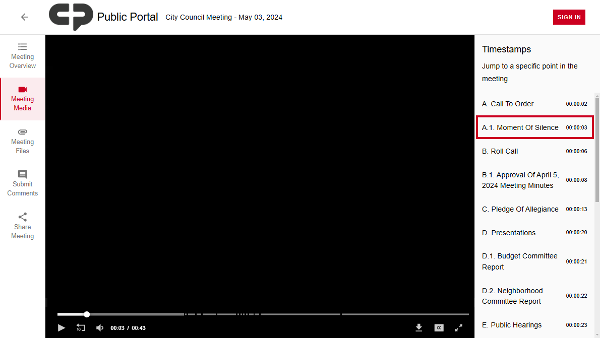 An example item in the Timestamps sidebar.