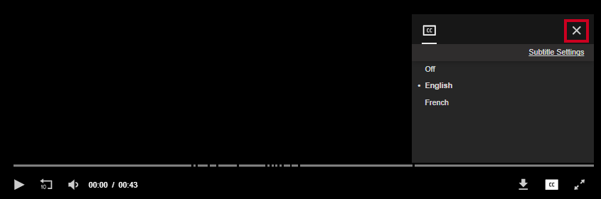 The gray Close button in the top-right corner of the Closed Captioning popup.