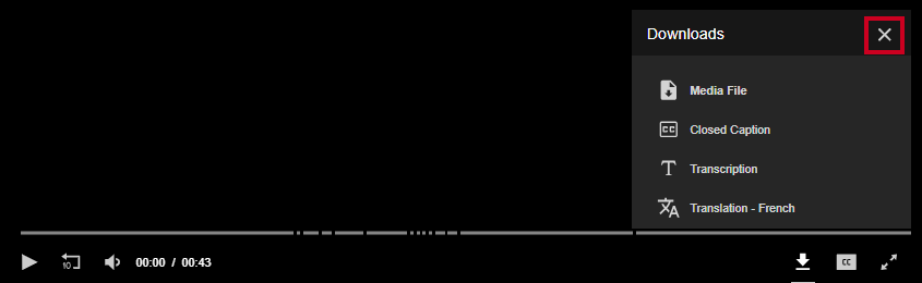 The gray Close button in the top-right corner of the Downloads popup.