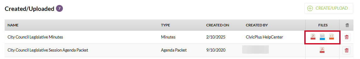 Example minutes file icons.