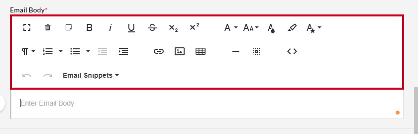 Text and Paragraph formatting tools above the expanded Email Body field.