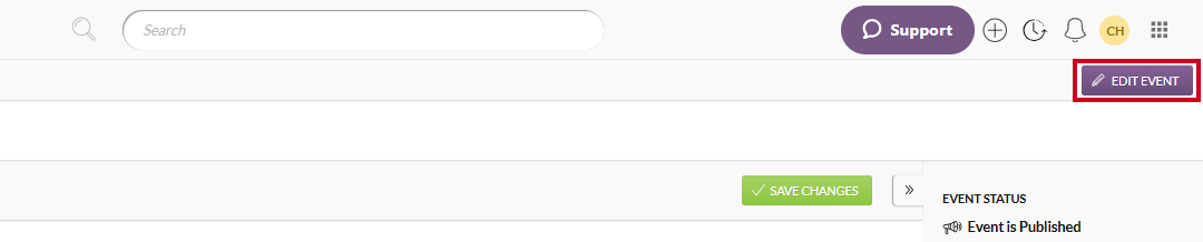 The purple, rectangular Edit Event button below the User Menu.