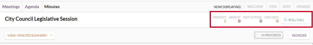 The Roll Call tracker to the left of the Roll Call button.