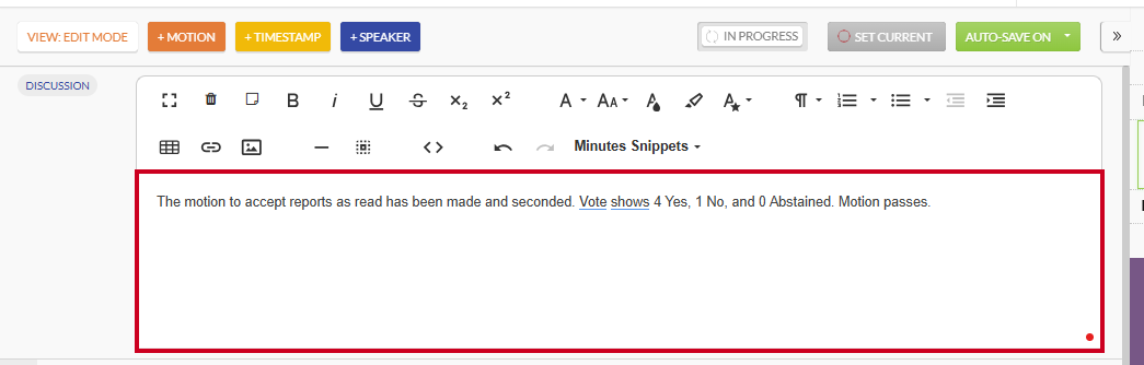 The Discussion text box with example text.