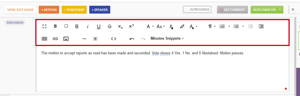 The text and paragraph formatting tools above the Discussion text box.