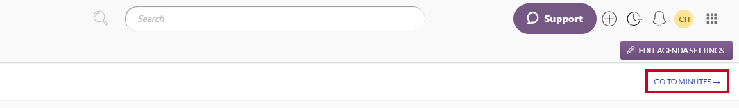 The white, rectangular Go to Minutes button below the User Menu and Edit Agenda Settings button.