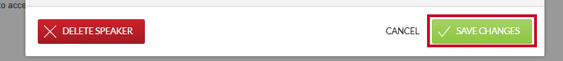 The green, rectangular Save Changes button in the lower-right corner of the Edit Speaker modal.