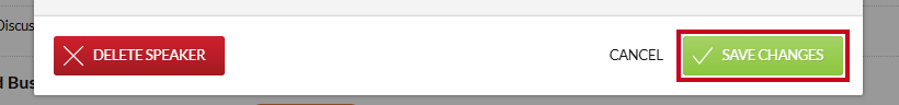 The green, rectangular Save Changes button in the lower-right corner of the Edit Speaker modal.
