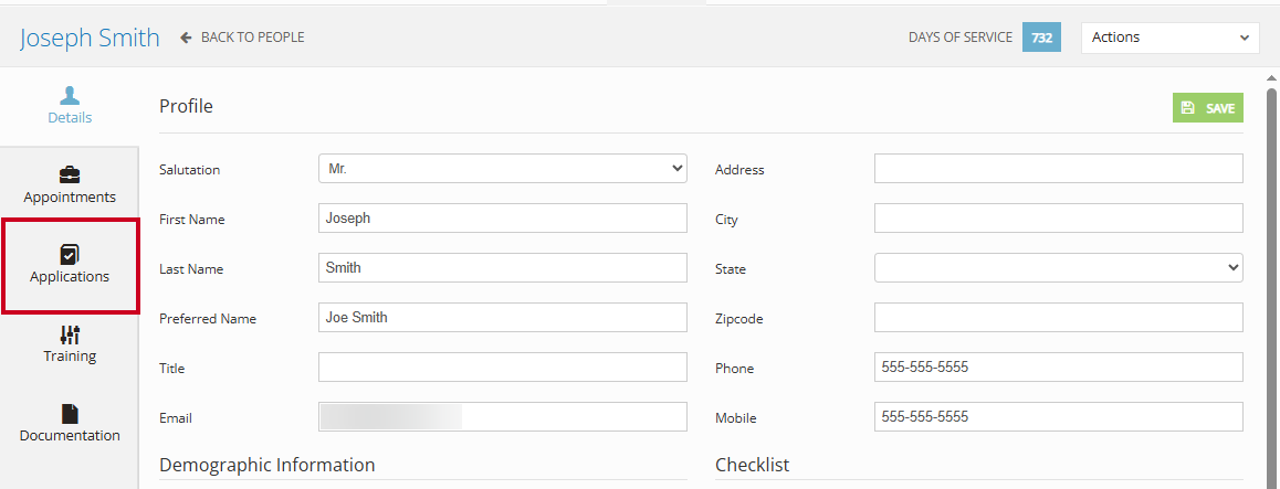 The Applications tab in the left navigation menu.
