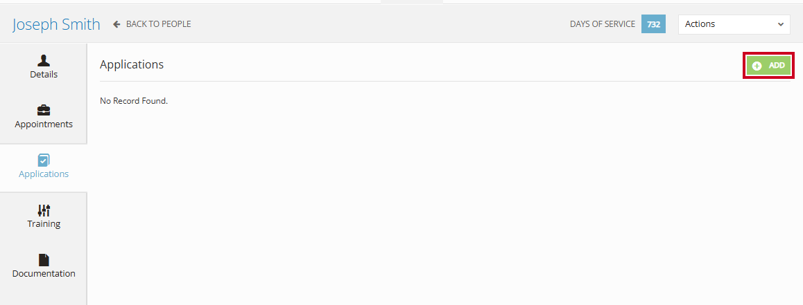 The green, rectangular Add button to the right of the Applications header.