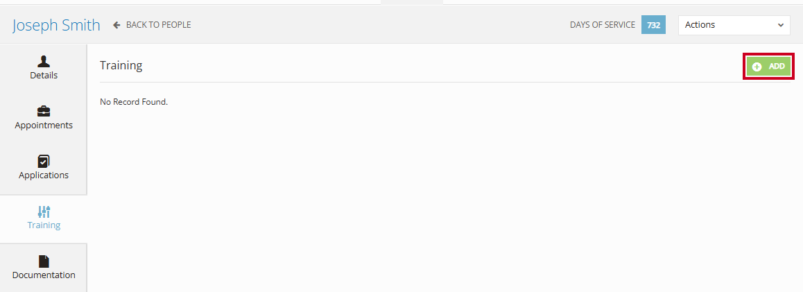 The green, rectangular Add button to the right of the Training header.