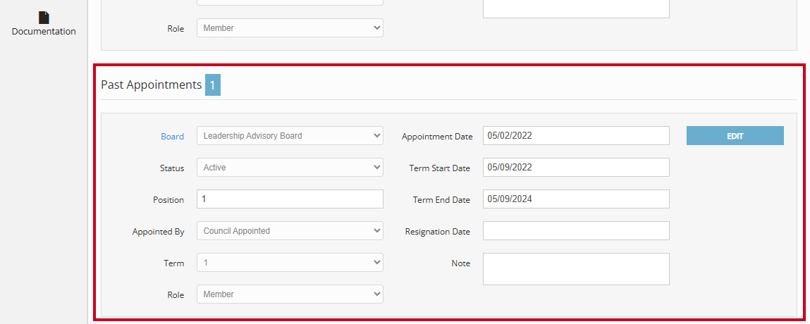 The Past Appointments section.