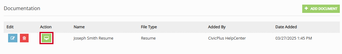 The green, square View button to the left of an example document.