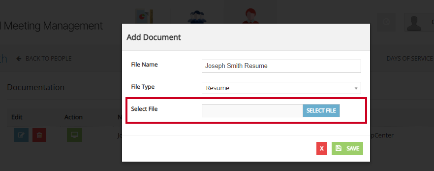 The Select File field which includes a blue, rectangular Select File button.