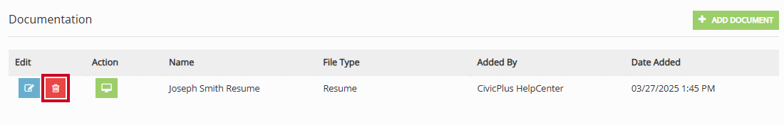The red, rectangular Delete button to the left of the example document.