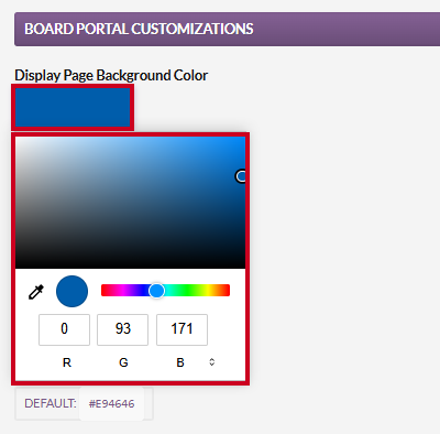 An example Display Page color picker pop-up.