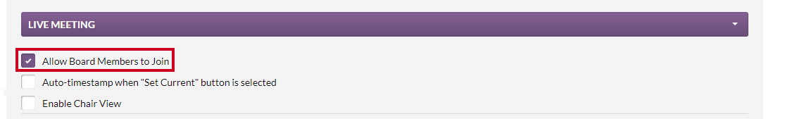 The Allow Board Members to Join checkbox on the Minutes Settings page.