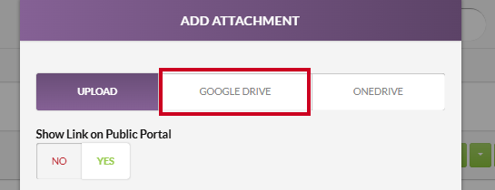 The white, rectangular Google Drive tab at the top of the Add Attachment modal.