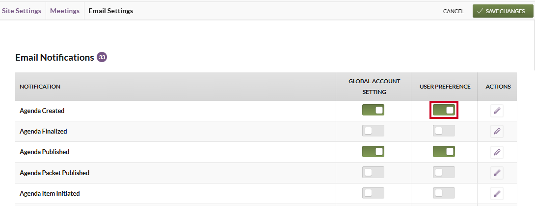 An example User Preference toggle in the on position.