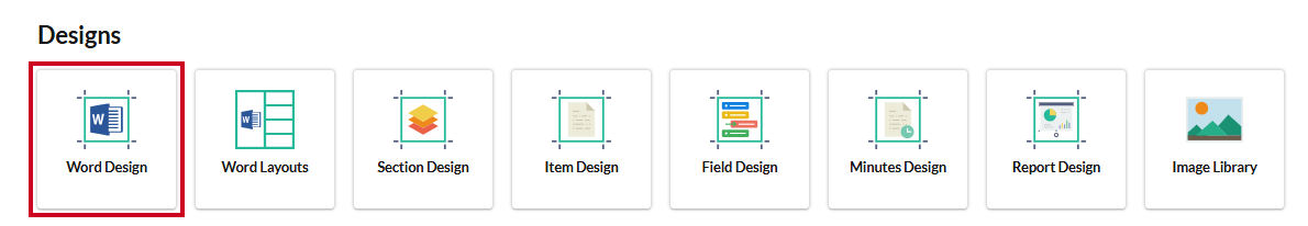 The Word Design tile with a Microsoft Word icon on the Meetings page.