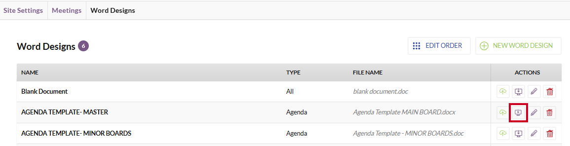 The Download button to the right of an example Word design.