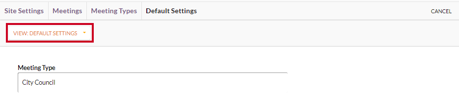 The View menu with the Default Settings option selected.