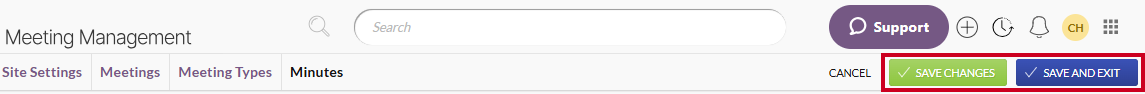 The green, rectangular Save Changes button and the blue, rectangular Save and Exit buttons below the User Menu icon.