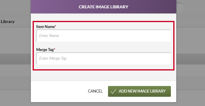 Information fields on the Create Image Library modal.