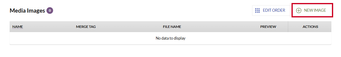The white, rectangular New Image button to the right of the Media Images header.