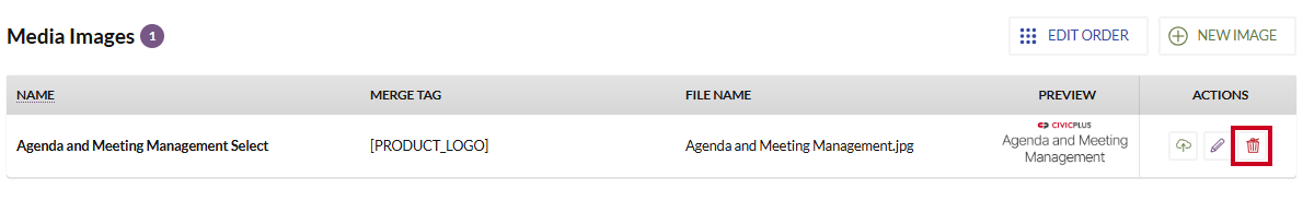The Delete button to the right of an example image.
