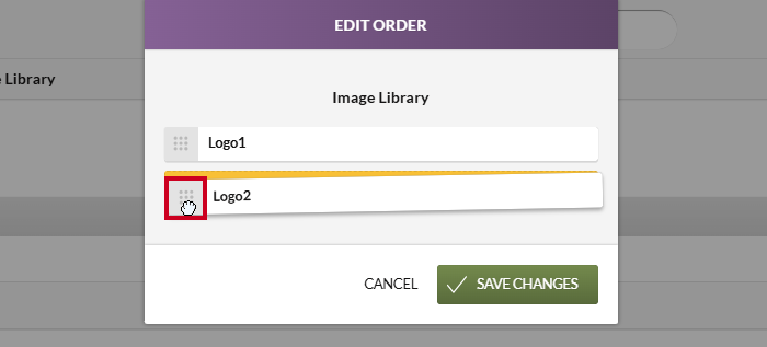 An image being dragged and dropped into a new place on the Edit Order modal.