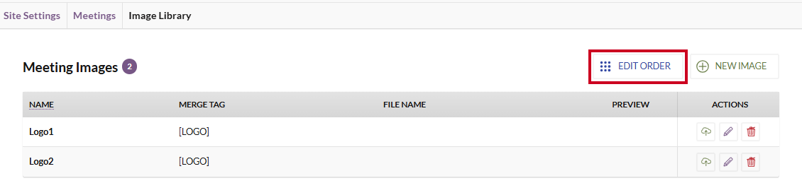 The white, rectangular Edit Order button to the right of the Meeting Images header.