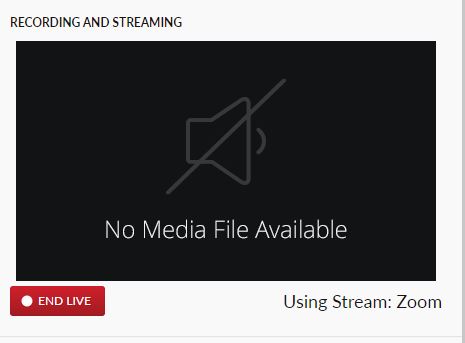 CivicClerk 8 recording and streaming panel, end live button