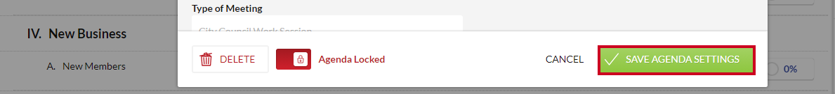 save agenda settings button
