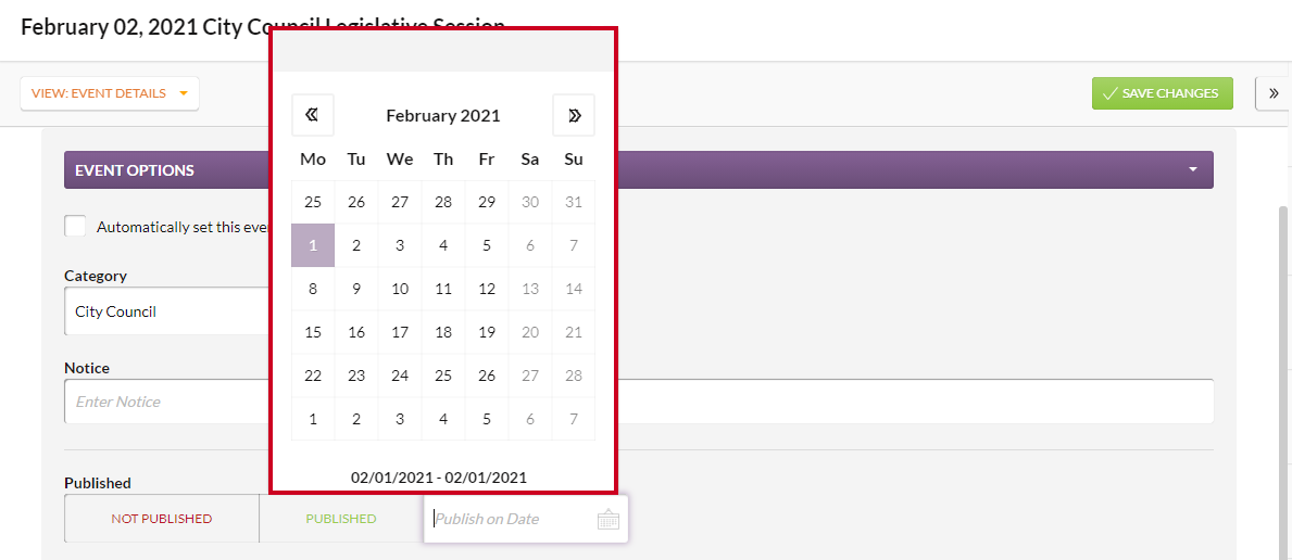 select a date from the calendar