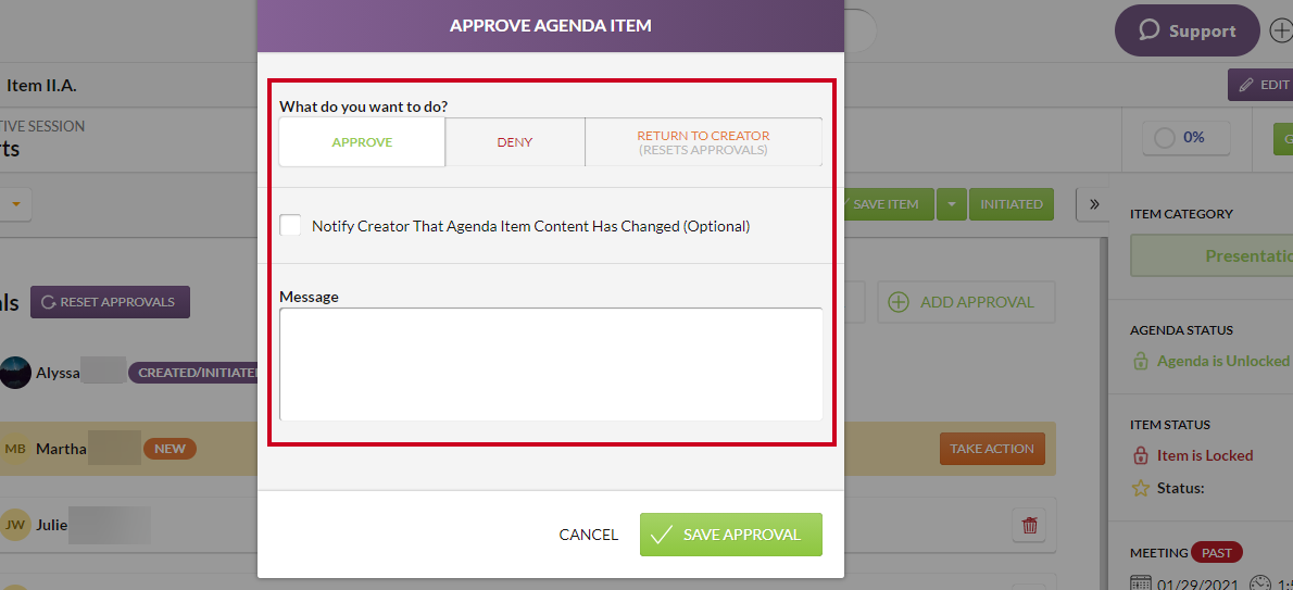 approval options