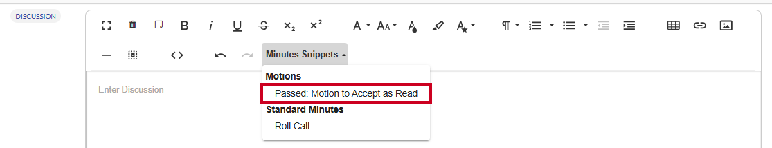 The Minutes Snippets dropdown and an example option.