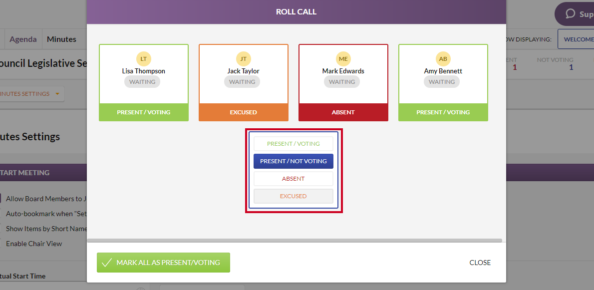 select a status for the member