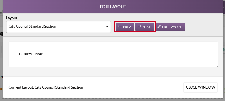The purple, rectangular Previous and Next buttons.