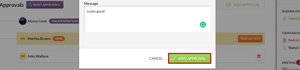 save approval button