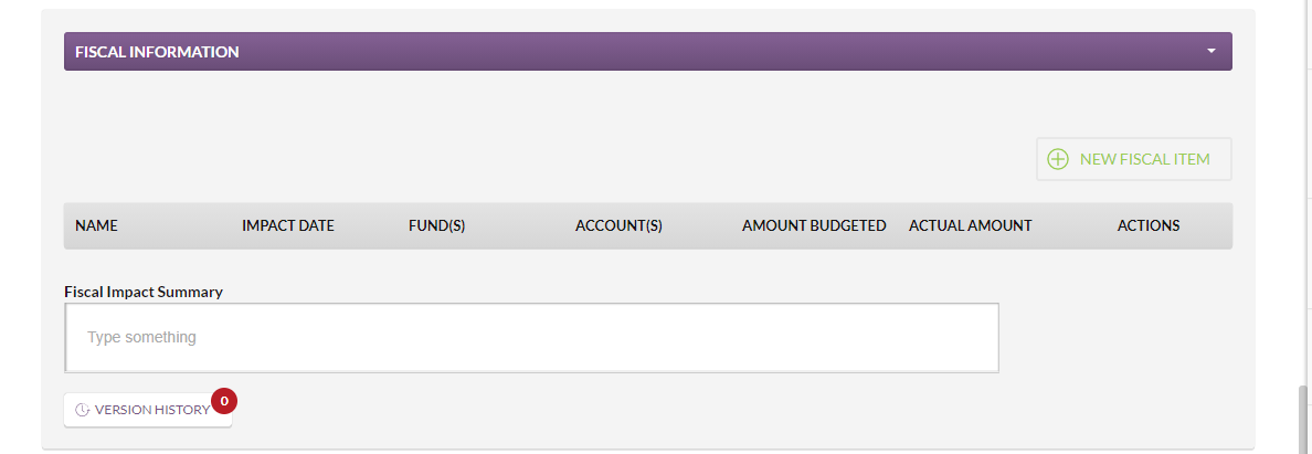 The Fiscal Information section.