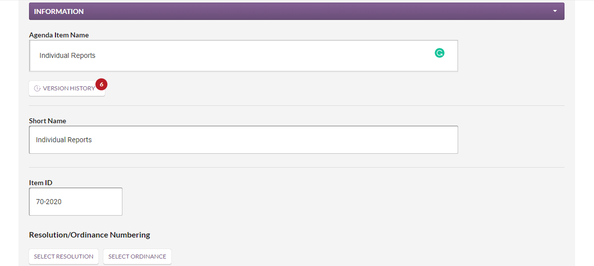 item information fields
