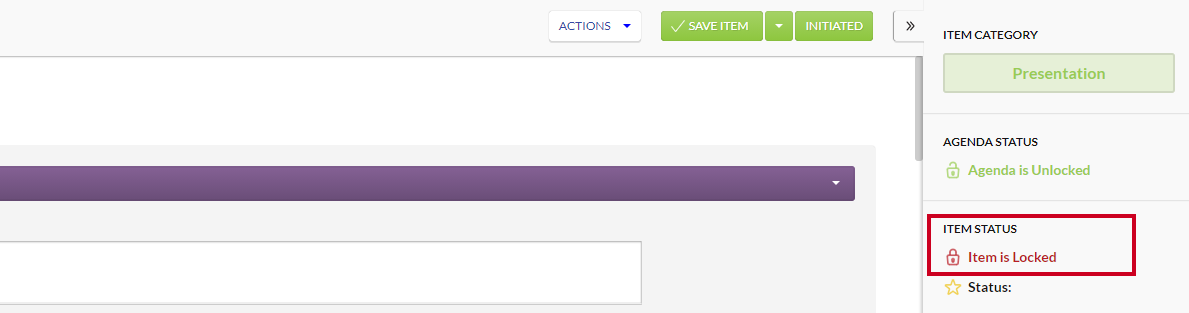 The Item Status preview section of the sidebar.