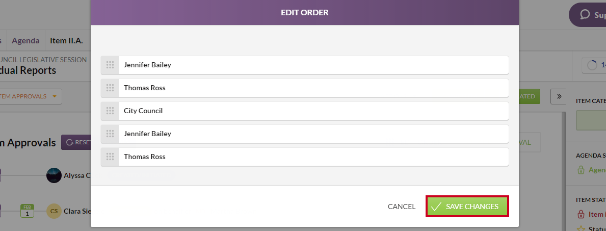 approval reorder, save changes button
