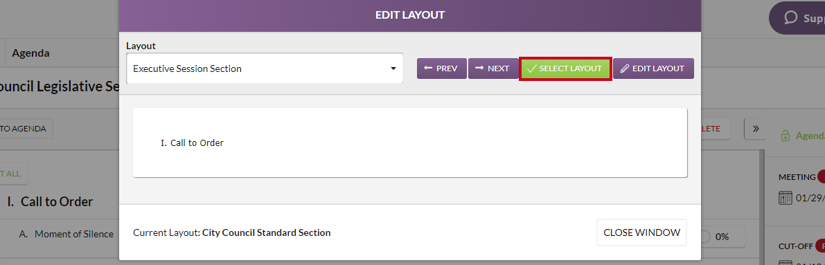 select layout button