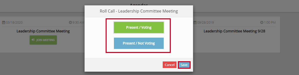 meeting options save button