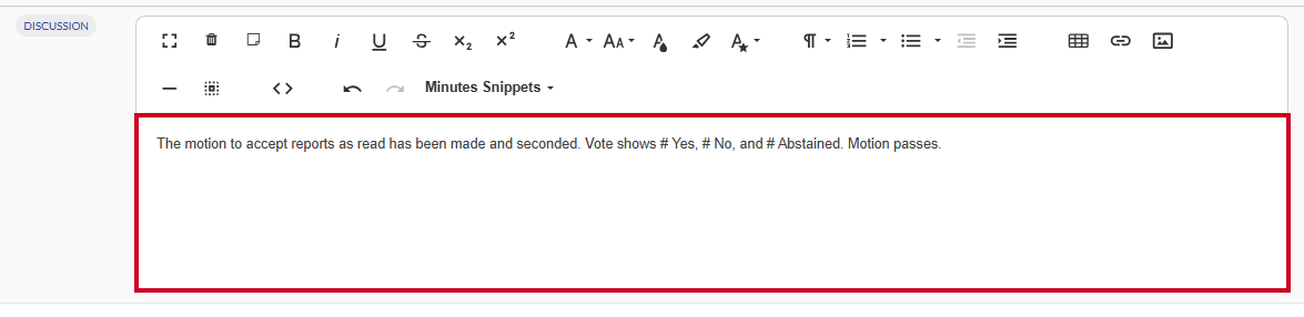 The Discussion text field with an example snippet.