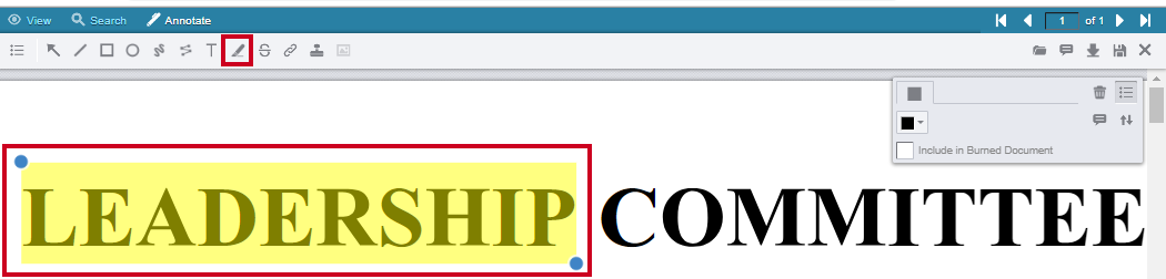 Highlight Annotation icon in the toolbar and example highlighted text within the document.